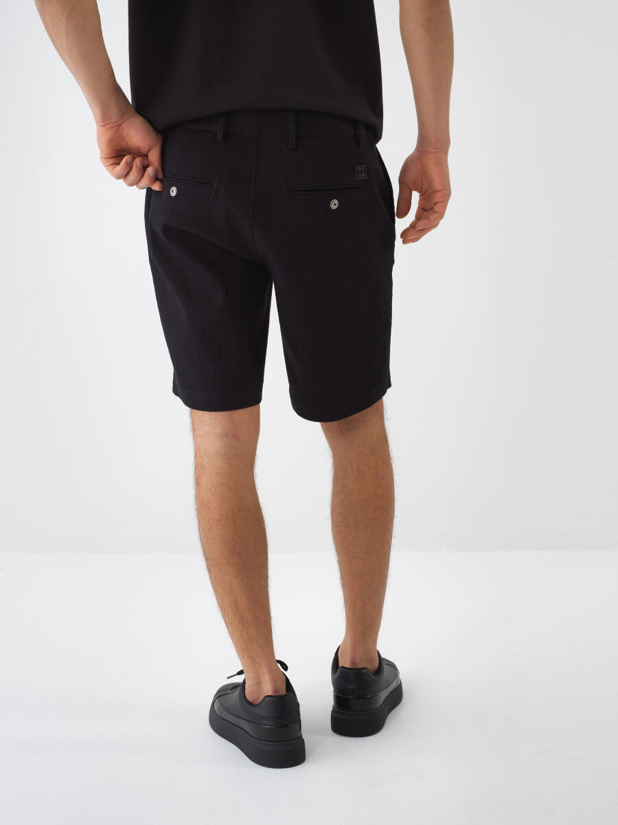 Black Slim Fit Cotton Shorts - 3
