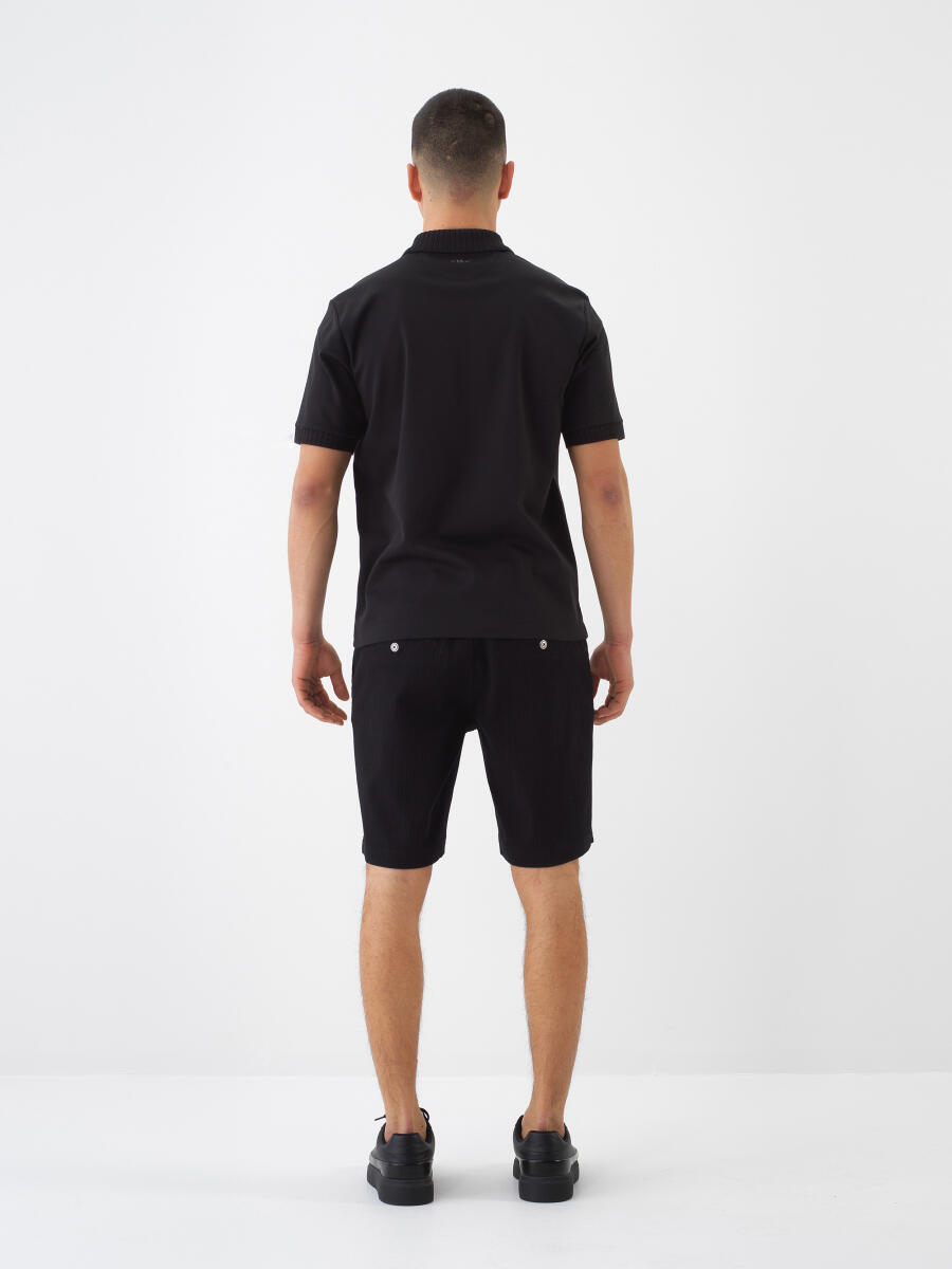 Black Slim Fit Cotton Shorts - 4