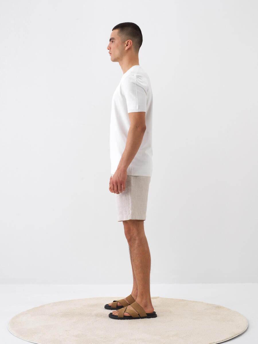 Natural Regular Fit Linen Shorts - 3