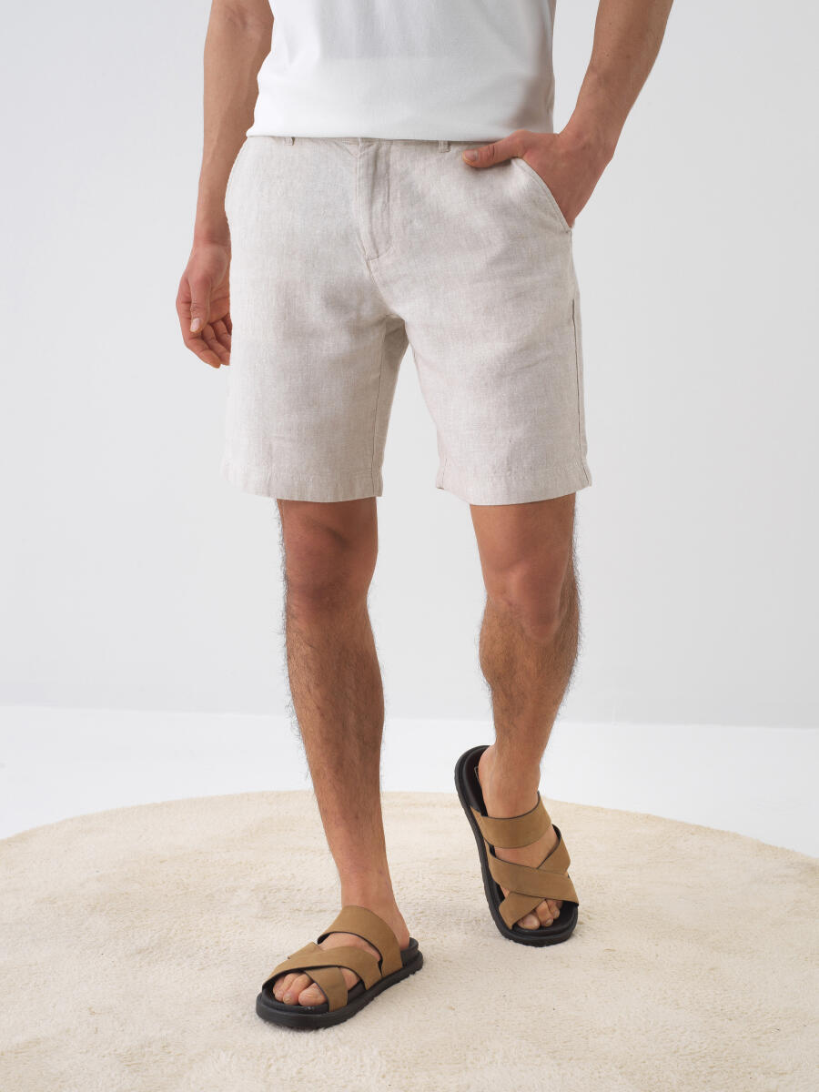 Natural Regular Fit Linen Shorts - 1