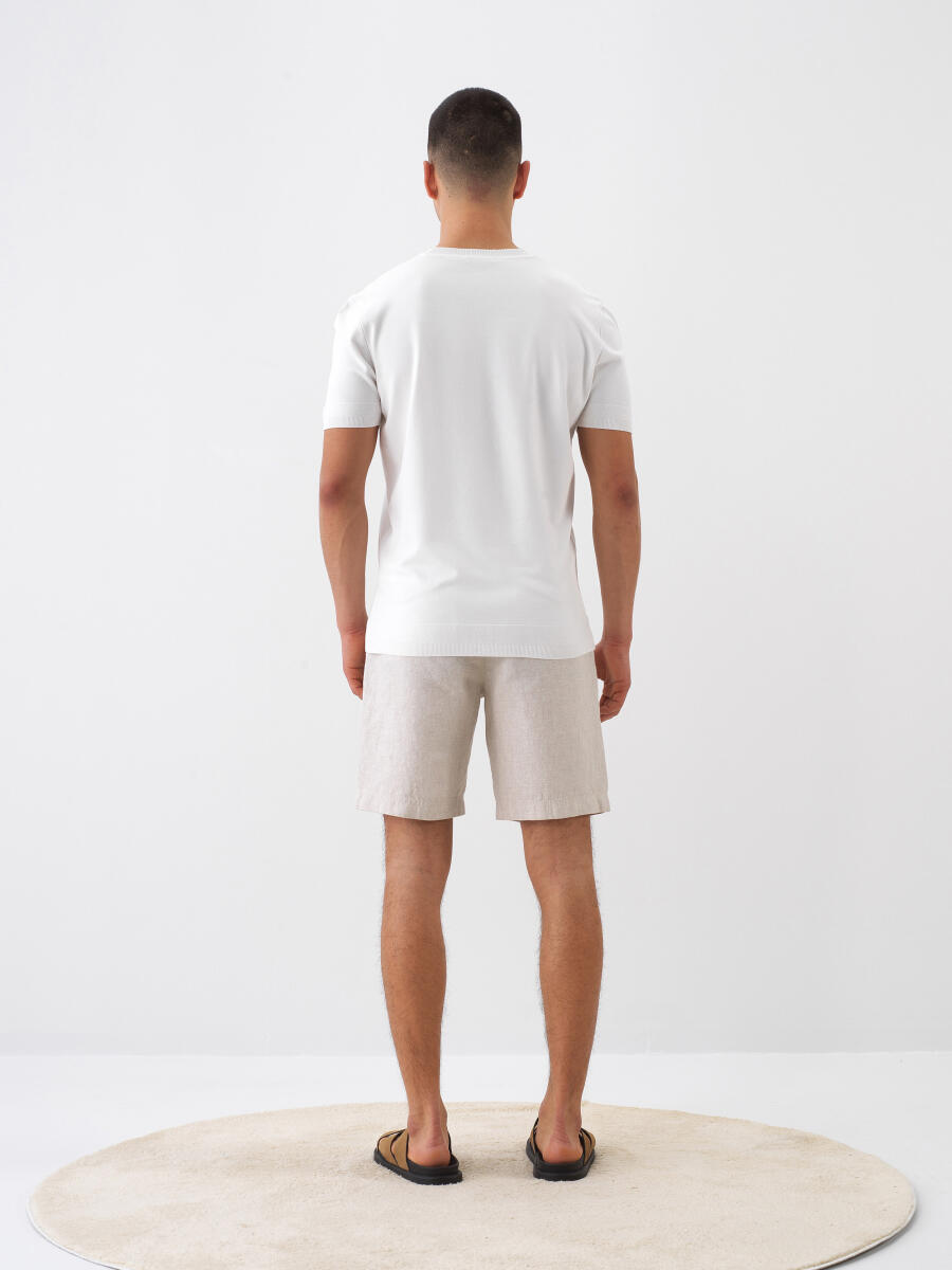 Natural Regular Fit Linen Shorts - 5