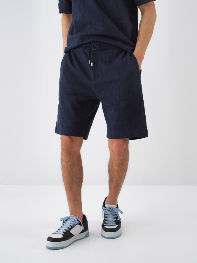 Navy Blue Regular Fit Cotton Shorts