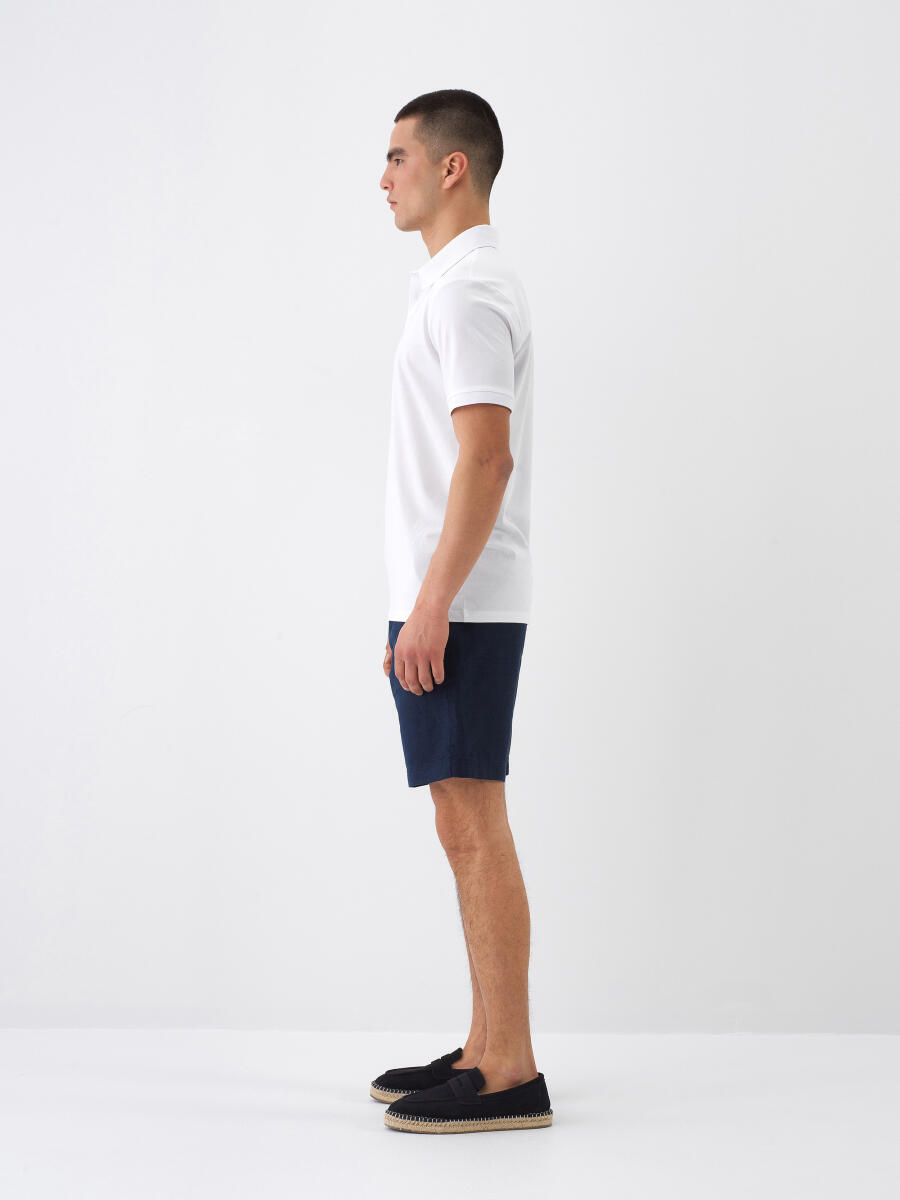 Navy Blue Regular Fit Linen Shorts - 3