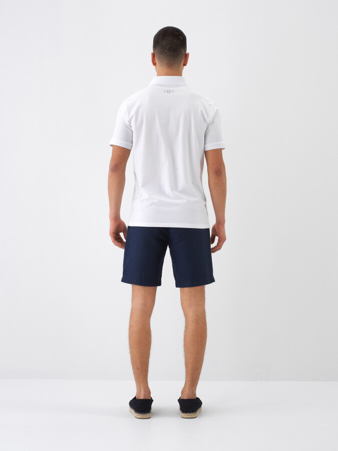 Navy Blue Regular Fit Linen Shorts - 5