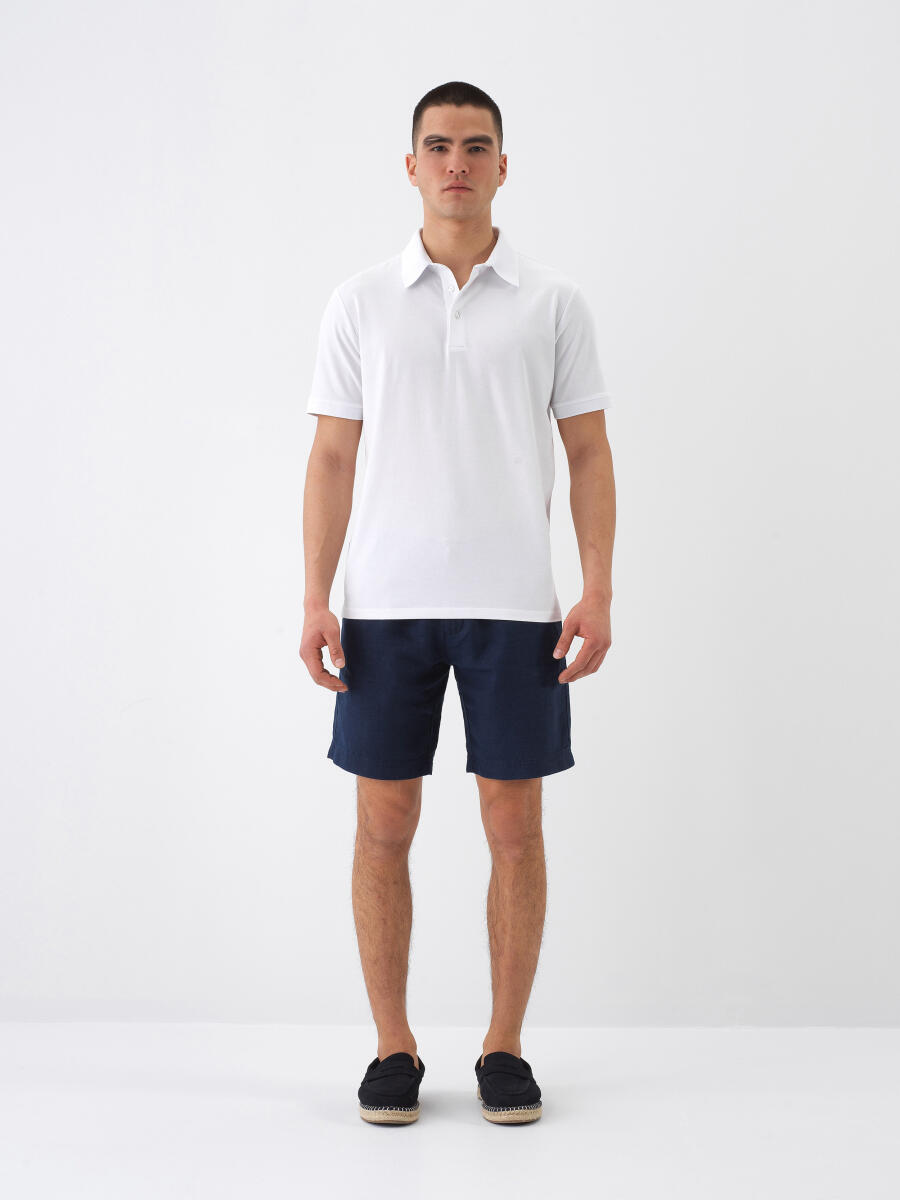 Navy Blue Regular Fit Linen Shorts - 2