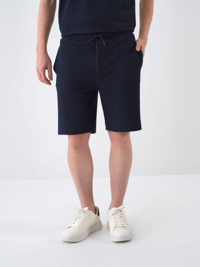 Navy Blue Regular Fit Shorts - 1