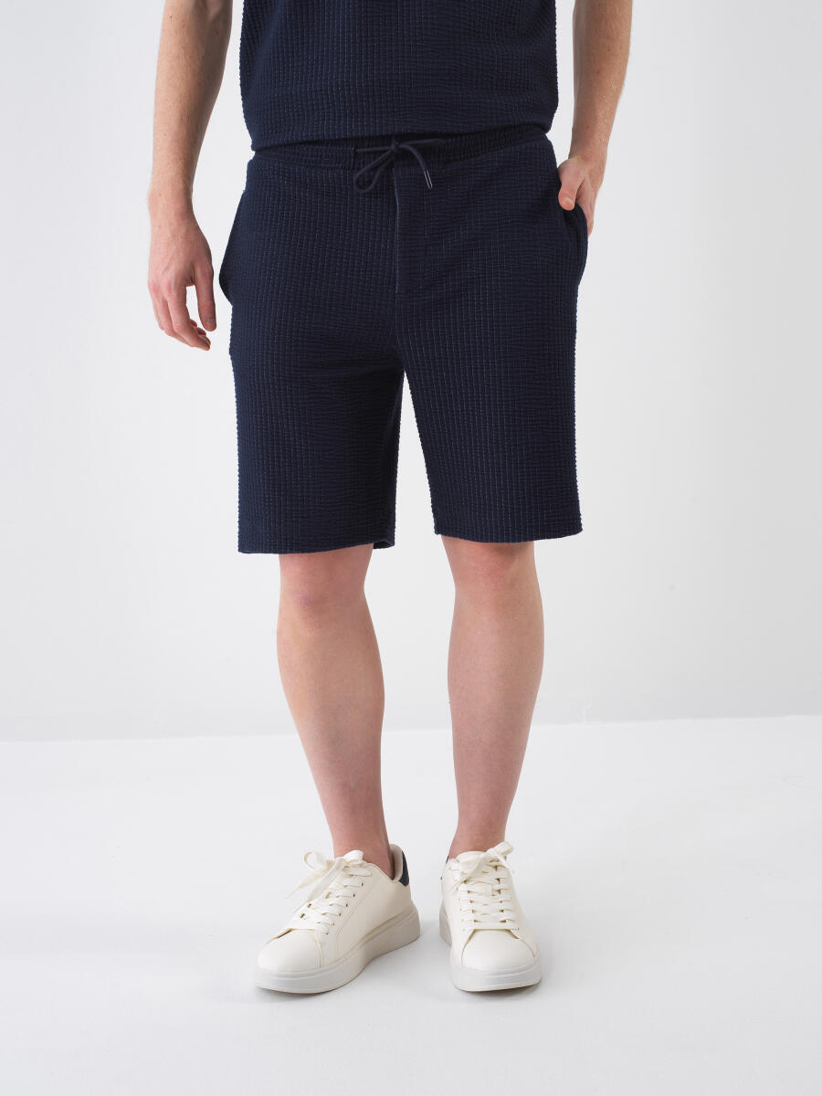 Navy Blue Regular Fit Shorts - 1