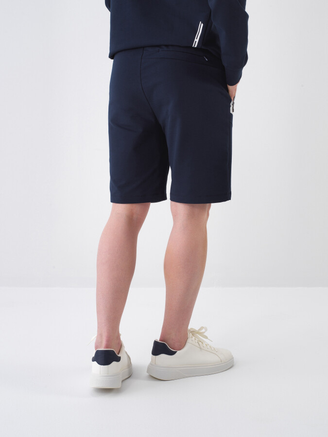 Navy Blue Slim Fit Cotton Shorts - 4
