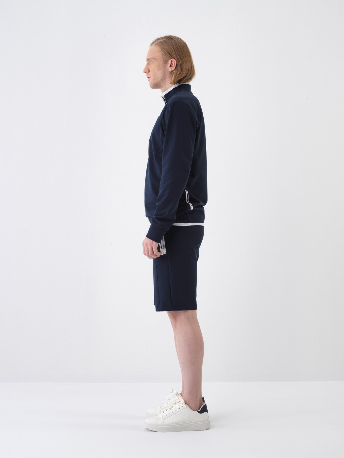 Navy Blue Slim Fit Cotton Shorts - 3