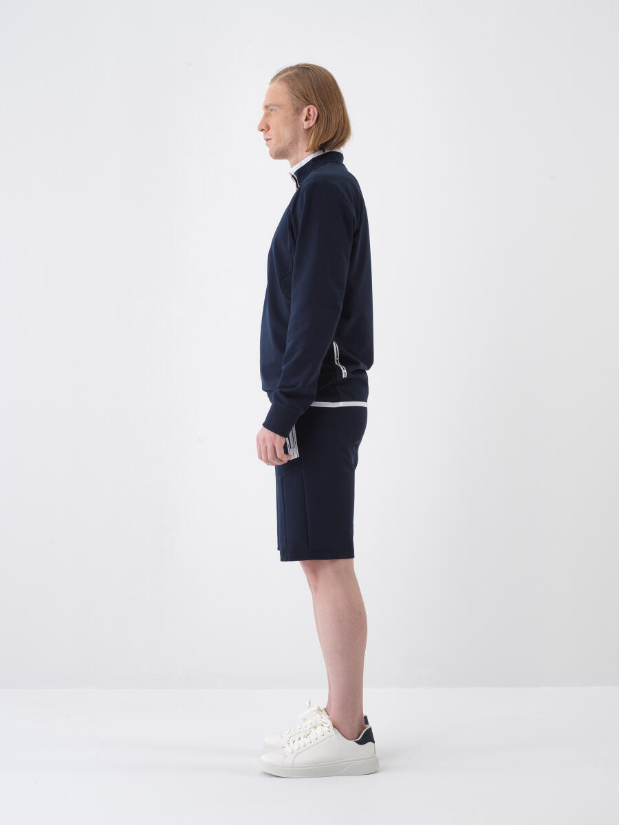 Navy Blue Slim Fit Cotton Shorts - 3