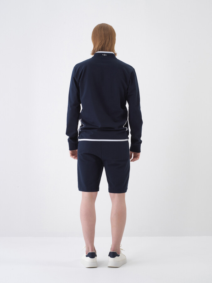 Navy Blue Slim Fit Cotton Shorts - 5