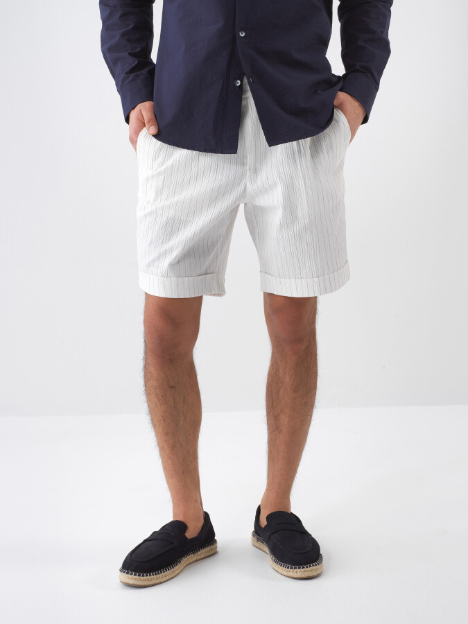 White Regular Fit Cotton Shorts