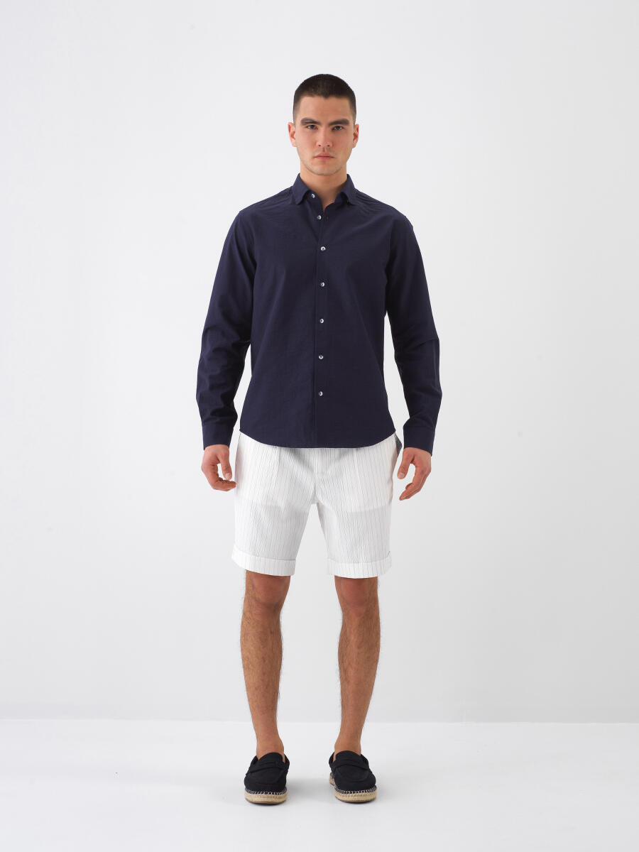 White Regular Fit Cotton Shorts - 2