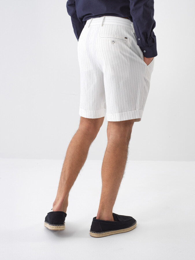 White Regular Fit Cotton Shorts - 4