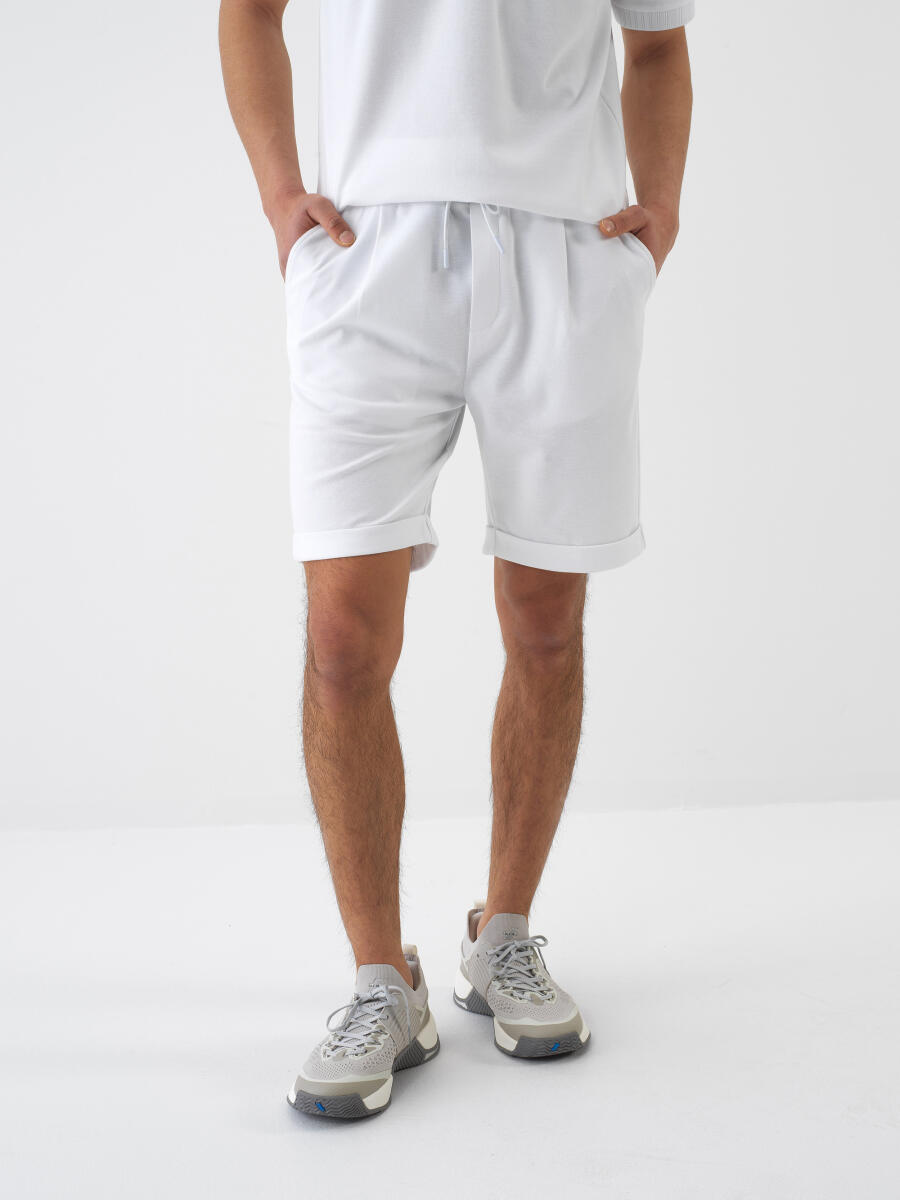 White Regular Fit Cotton Shorts - 1