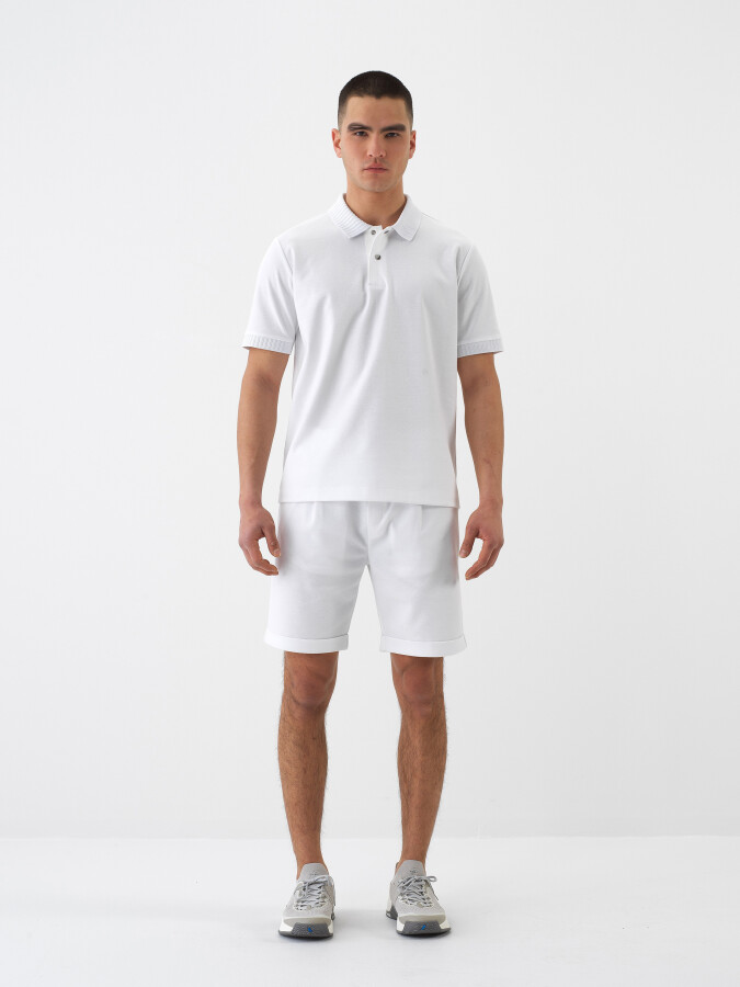 White Regular Fit Cotton Shorts - 2