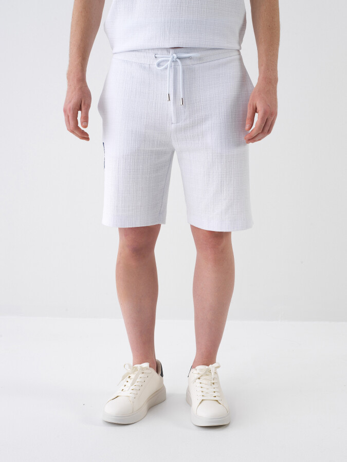 White Regular Fit Cotton Shorts 