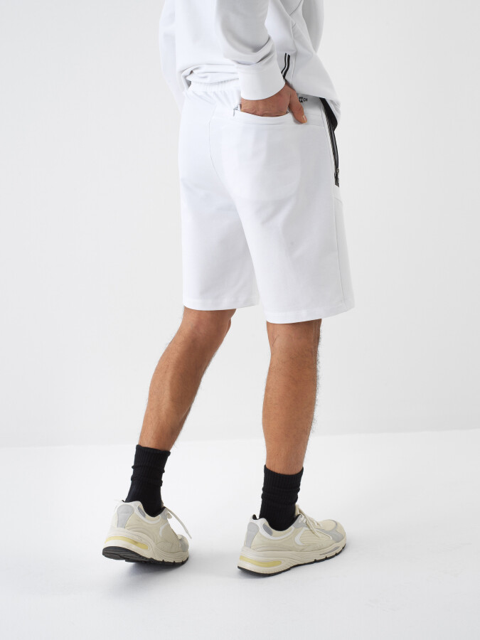 White Slim Fit Cotton Shorts - 4