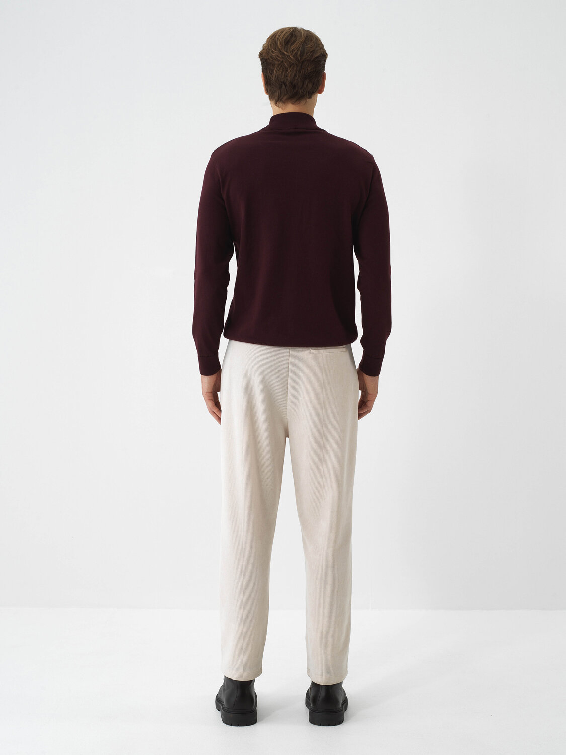 Beige Luxury Textured Soft Velvet Slim Fit Sweat Trousers - Xint