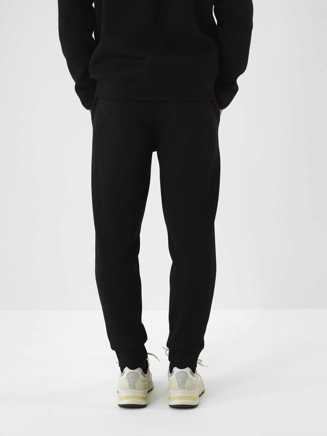 Black Cotton Textured Slim Fit Sweat Trousers - Xint