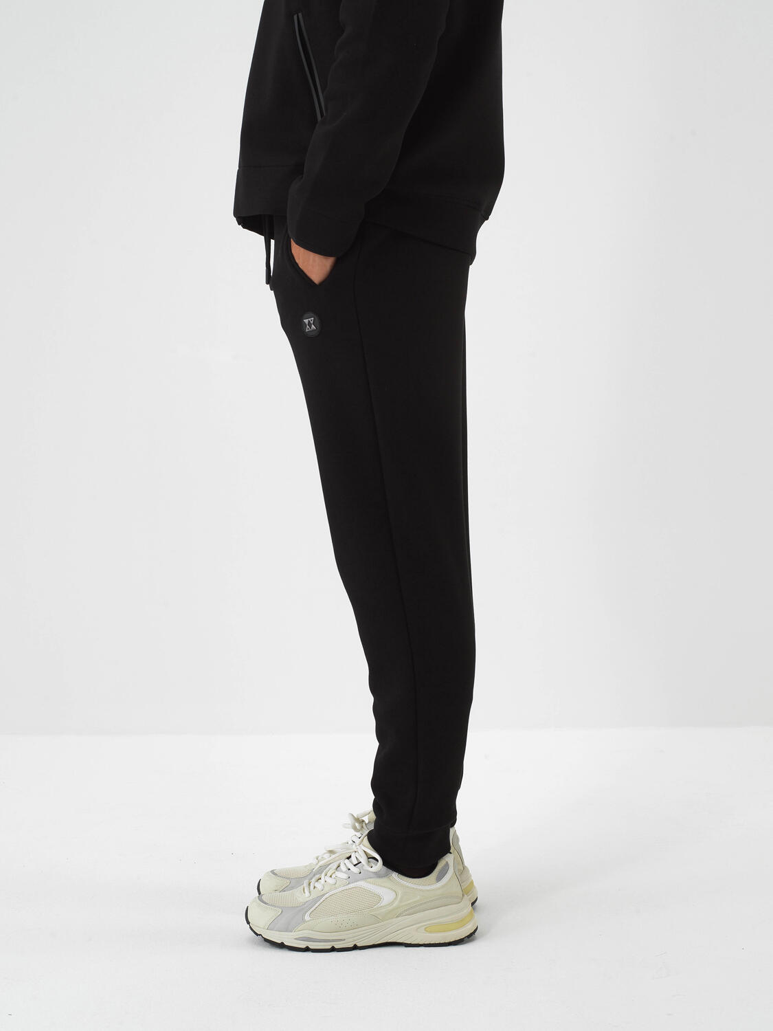 Black Cotton Textured Slim Fit Sweat Trousers - 4