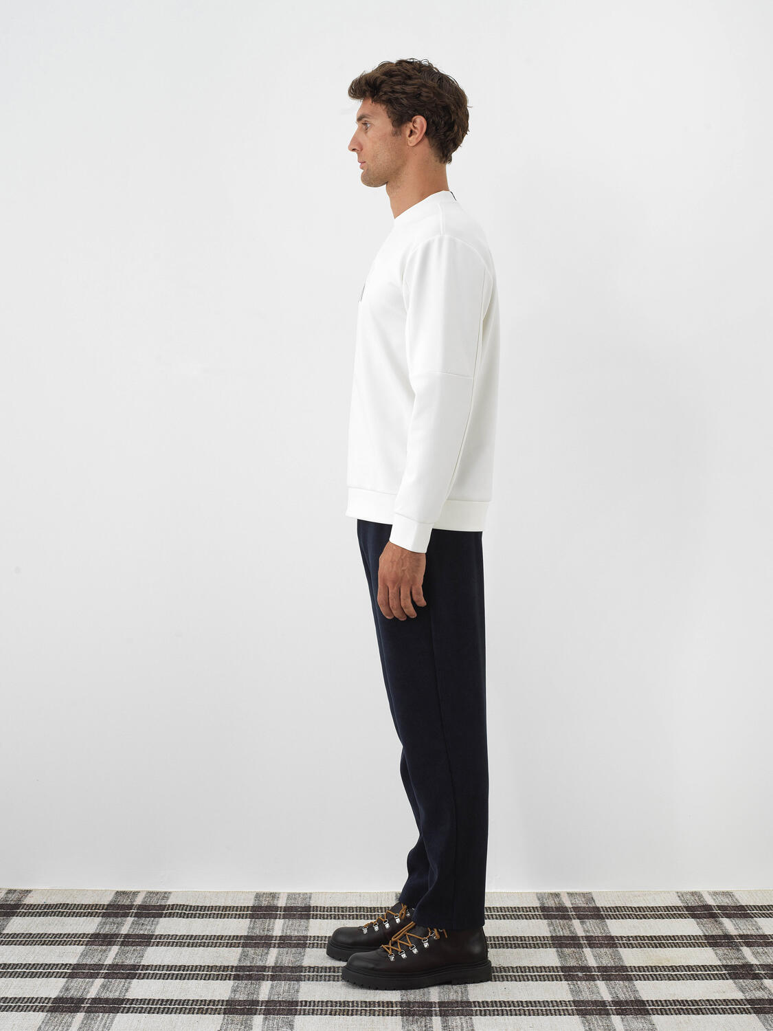 Navy Blue Luxury Textured Soft Velvet Slim Fit Sweat Trousers - 3