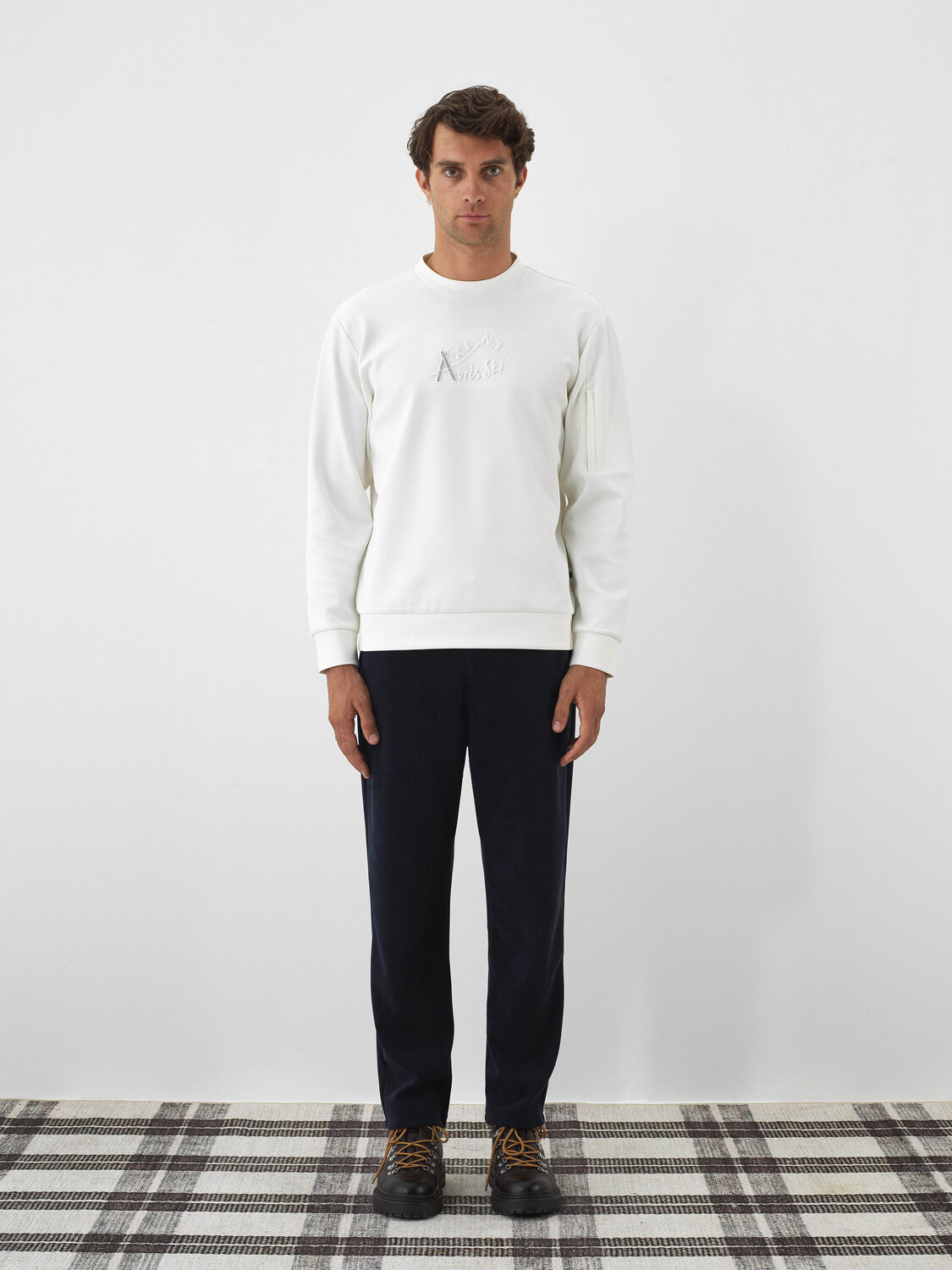 Navy Blue Luxury Textured Soft Velvet Slim Fit Sweat Trousers - Xint