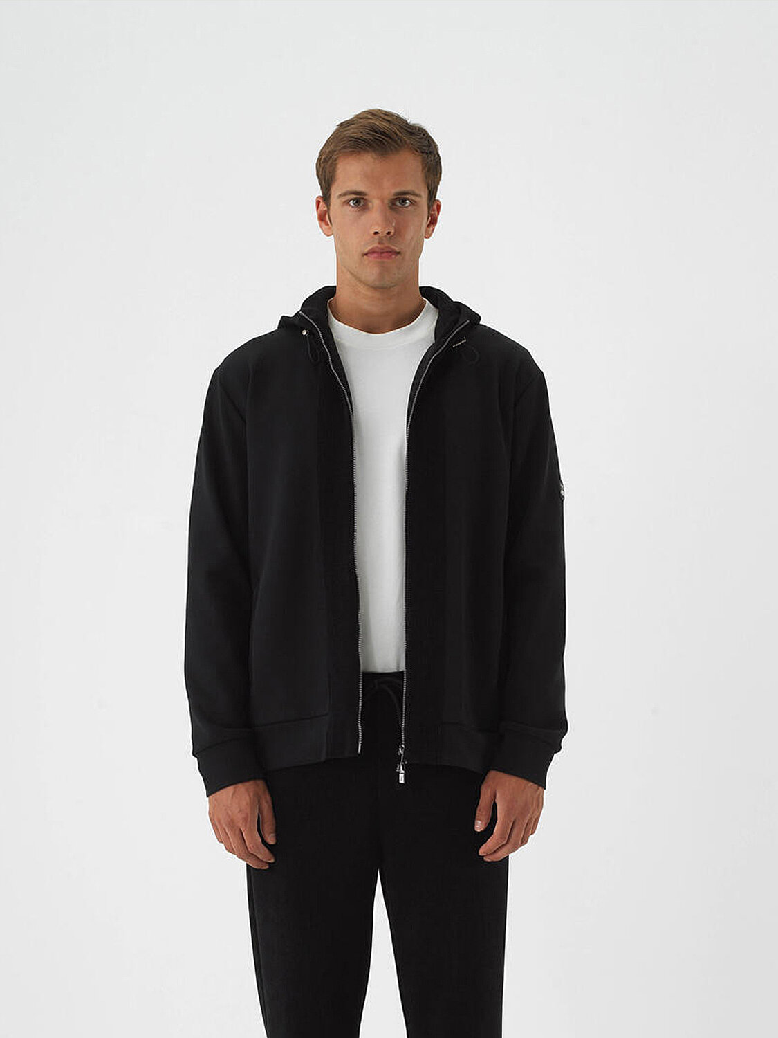 Black Cotton Textured Regular Fit Sweatpants - 1