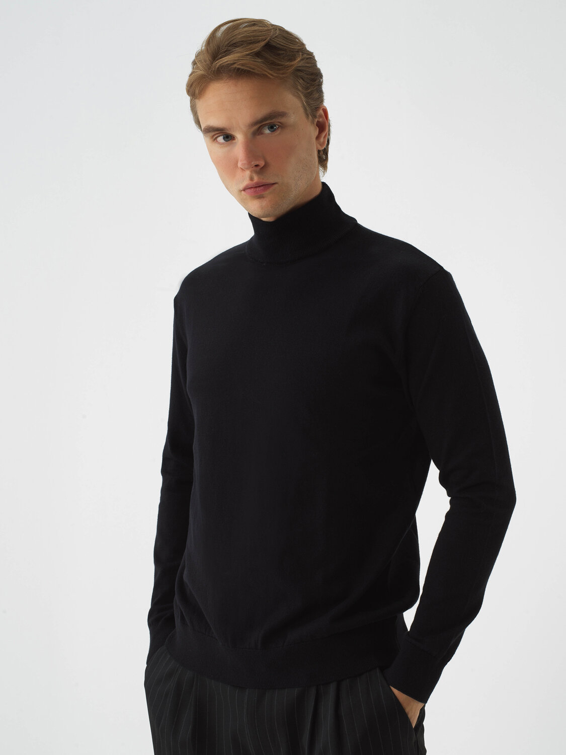 Black Cotton Textured Regular Fit Sweater - 3