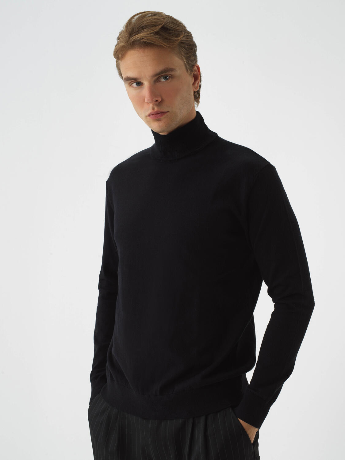 Black Cotton Textured Regular Fit Sweater - 3