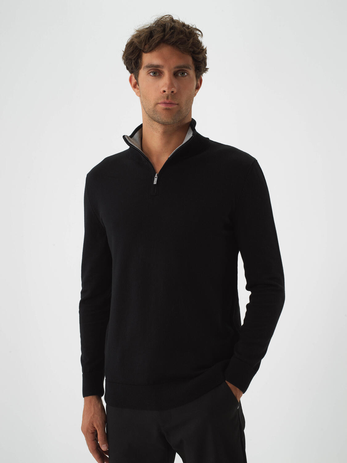Black Cotton Textured Regular Fit Sweater - 1