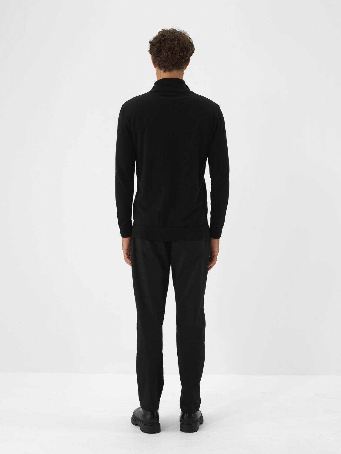 Black Cotton Textured Regular Fit Sweater - 4