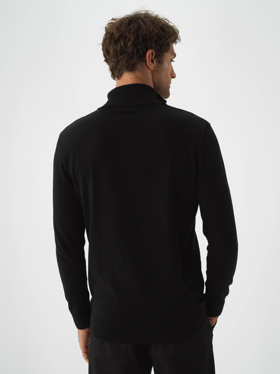 Black Cotton Textured Regular Fit Sweater - 5