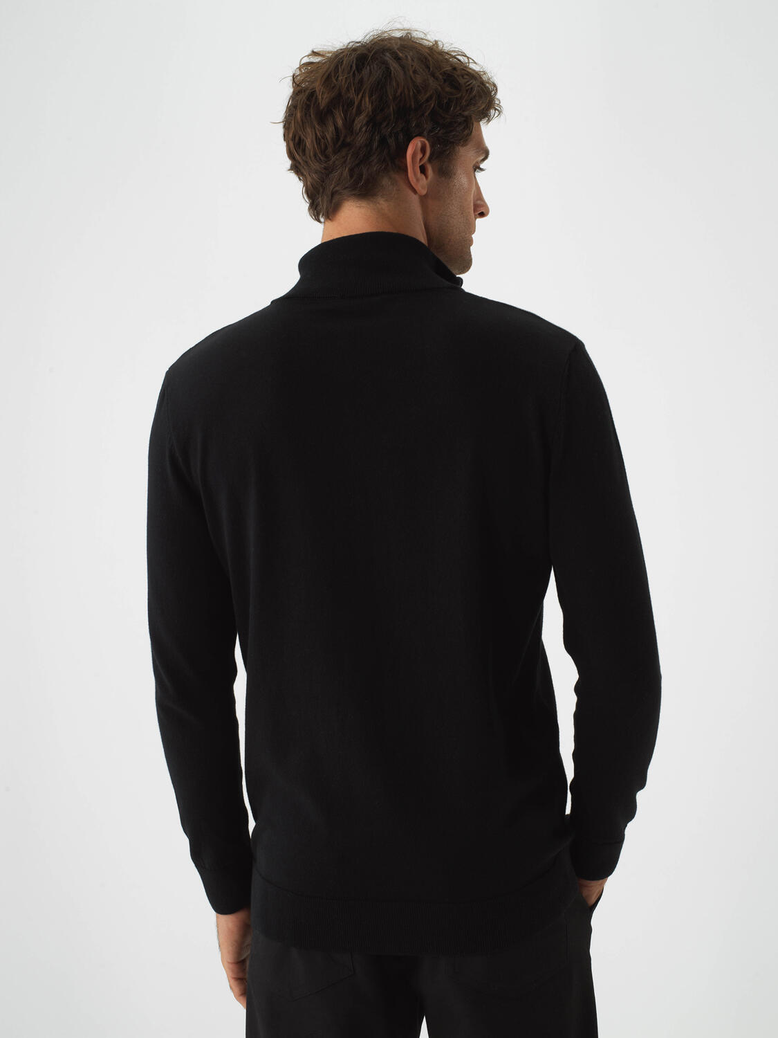 Black Cotton Textured Regular Fit Sweater - 5