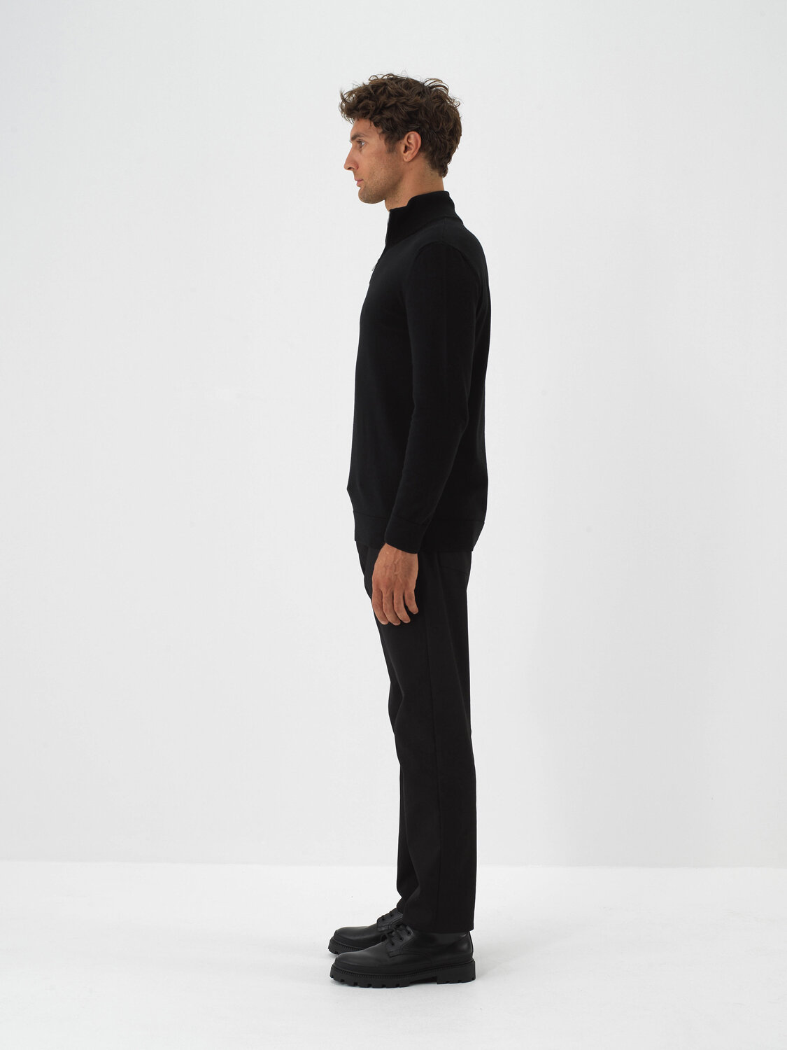 Black Cotton Textured Regular Fit Sweater - 4