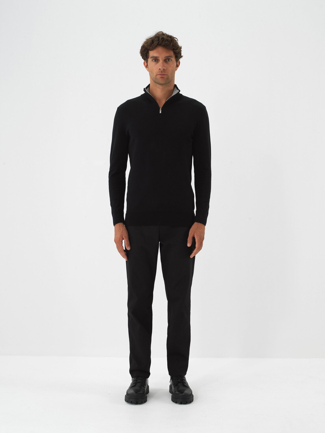 Black Cotton Textured Regular Fit Sweater - 2