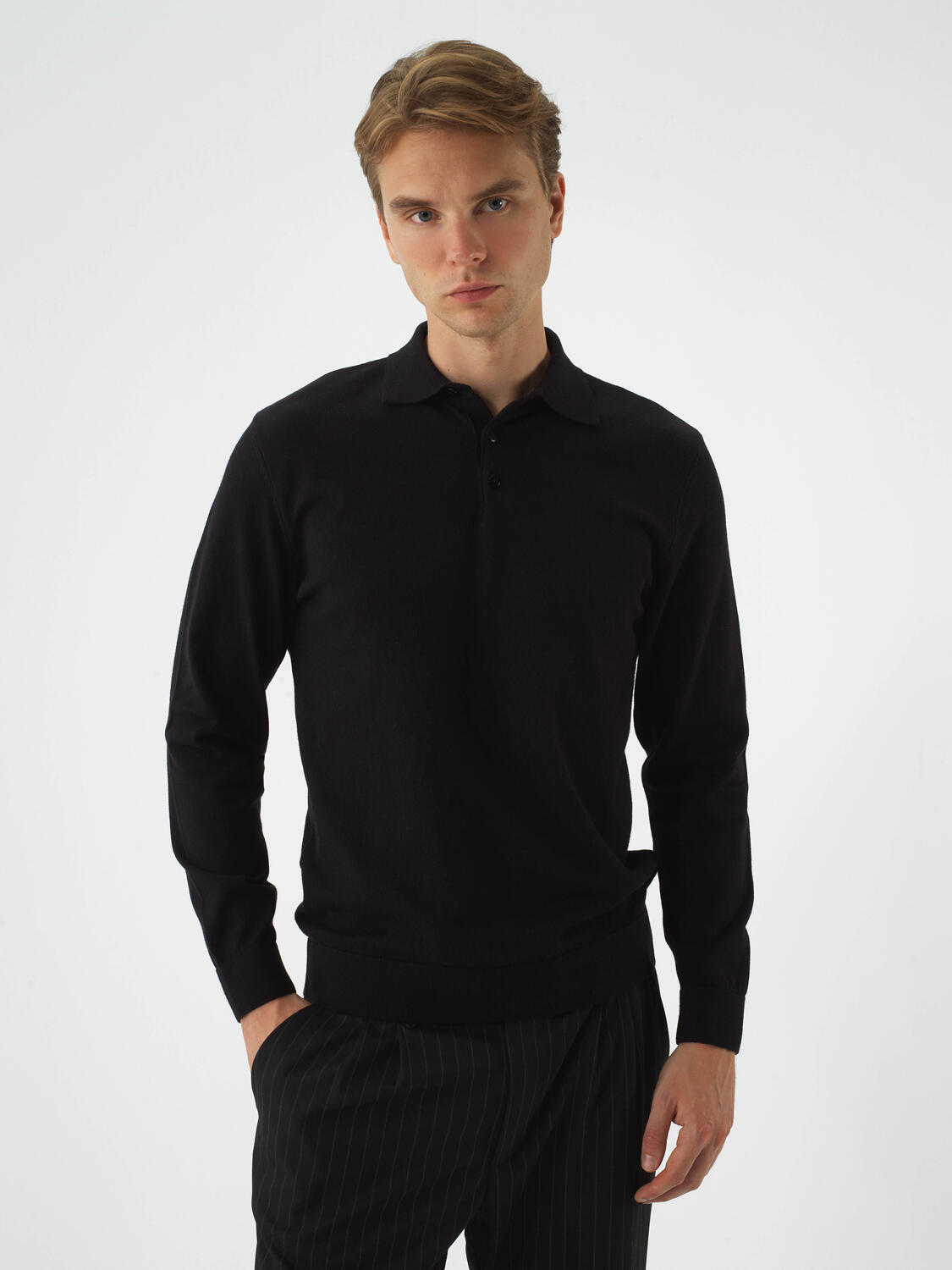 Black Cotton Textured Regular Fit Sweater