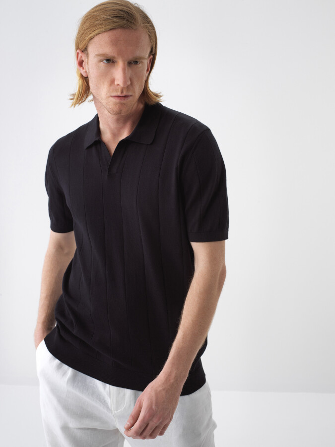 Black Regular Fit Cotton Sweater 