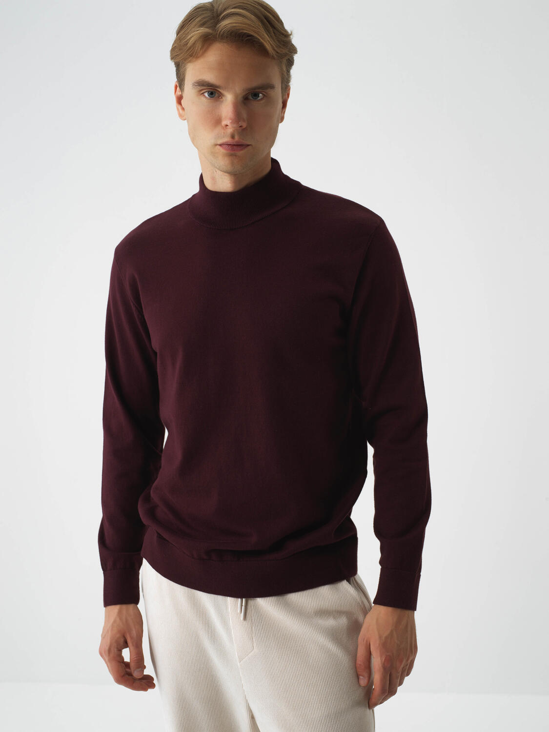 Burgundy Cotton Textured Regular Fit Sweater - 1
