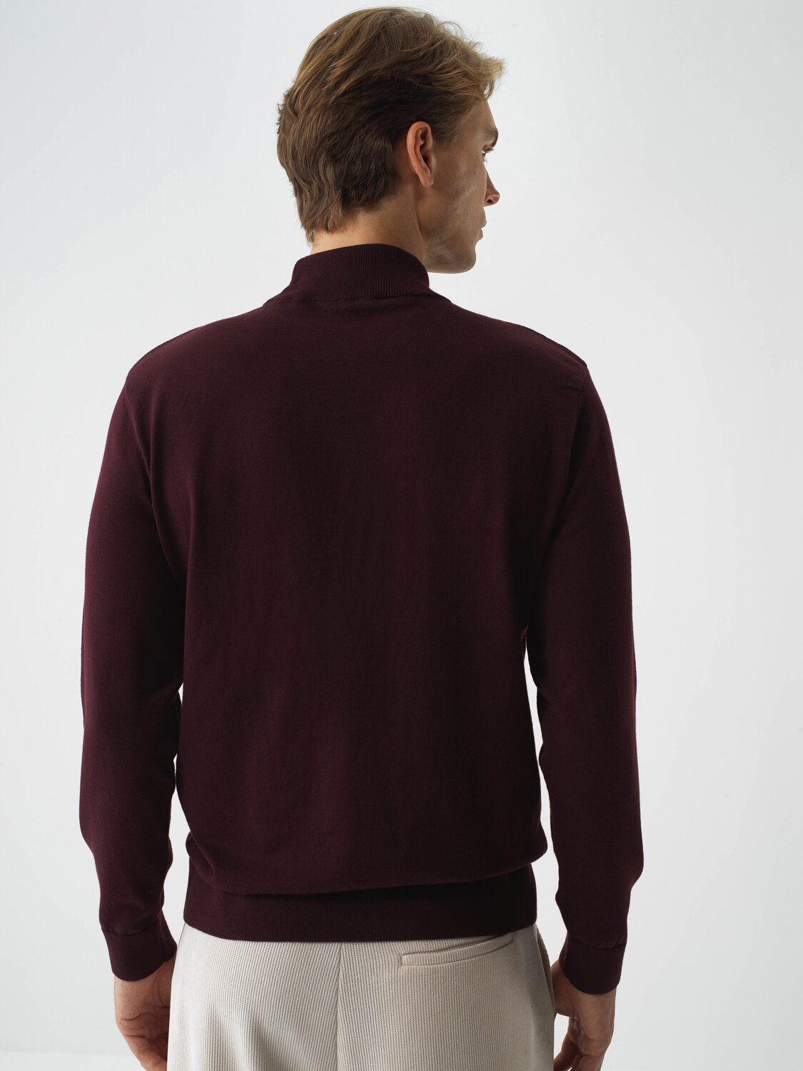 Burgundy Cotton Textured Regular Fit Sweater - 5