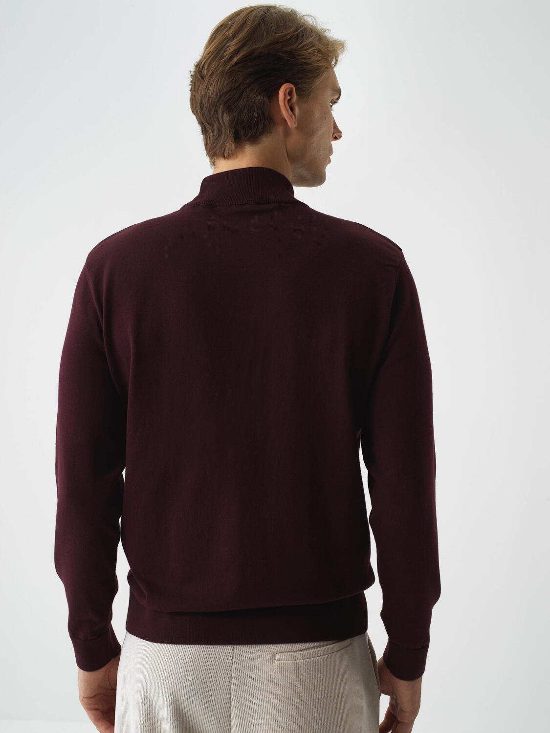 Burgundy Cotton Textured Regular Fit Sweater (5)