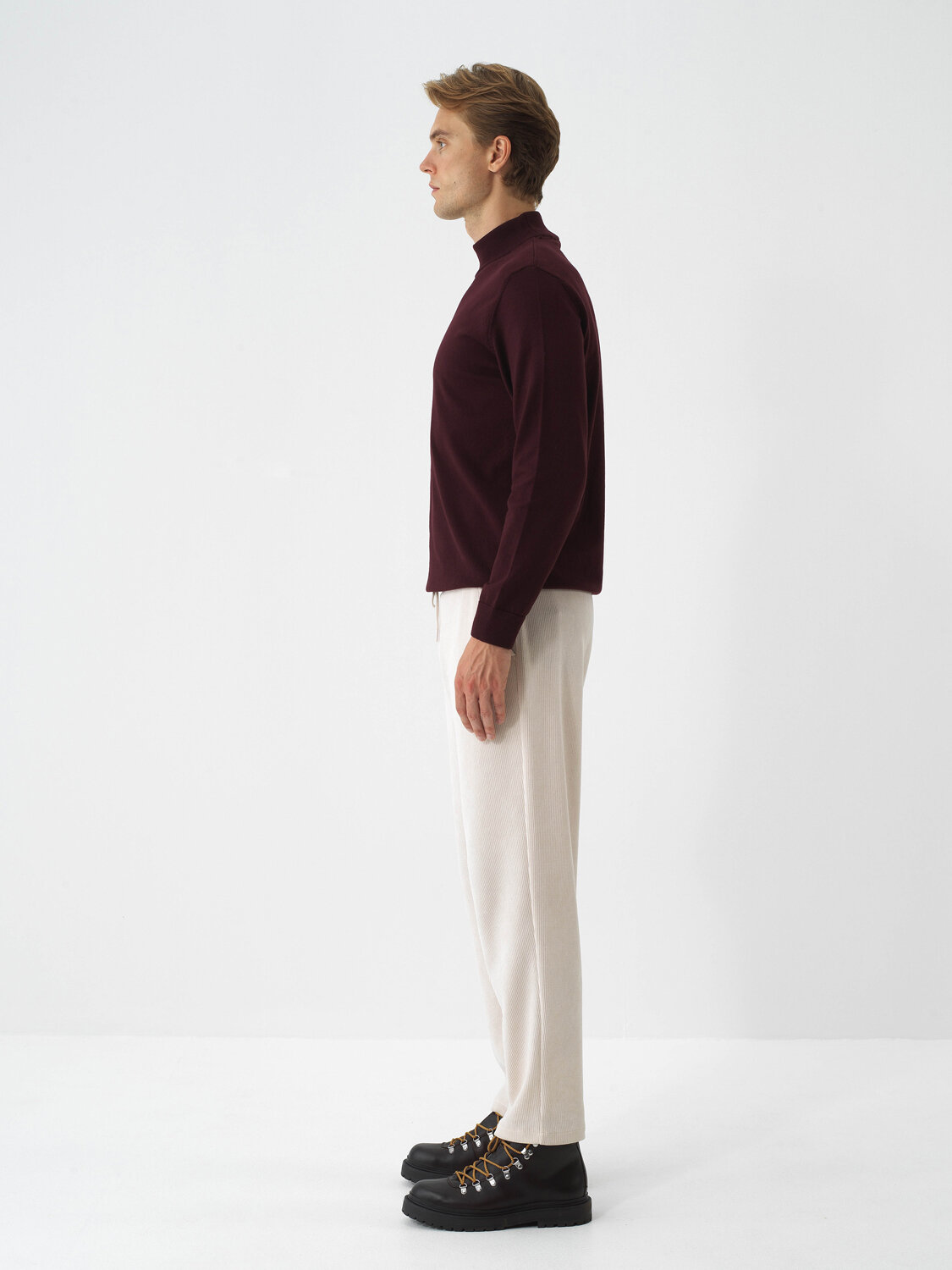 Burgundy Cotton Textured Regular Fit Sweater - 4