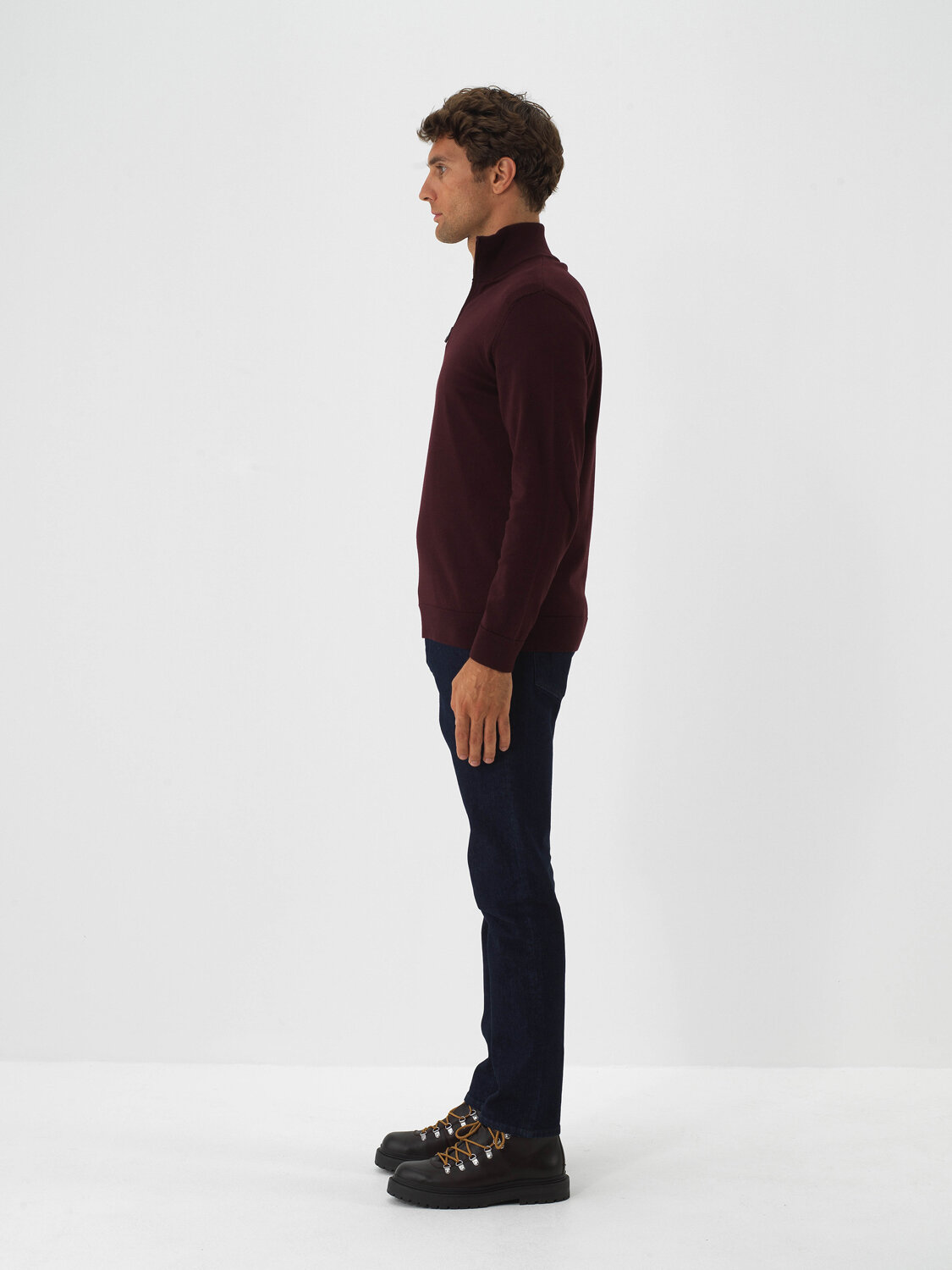 Burgundy Cotton Textured Regular Fit Sweater - 4