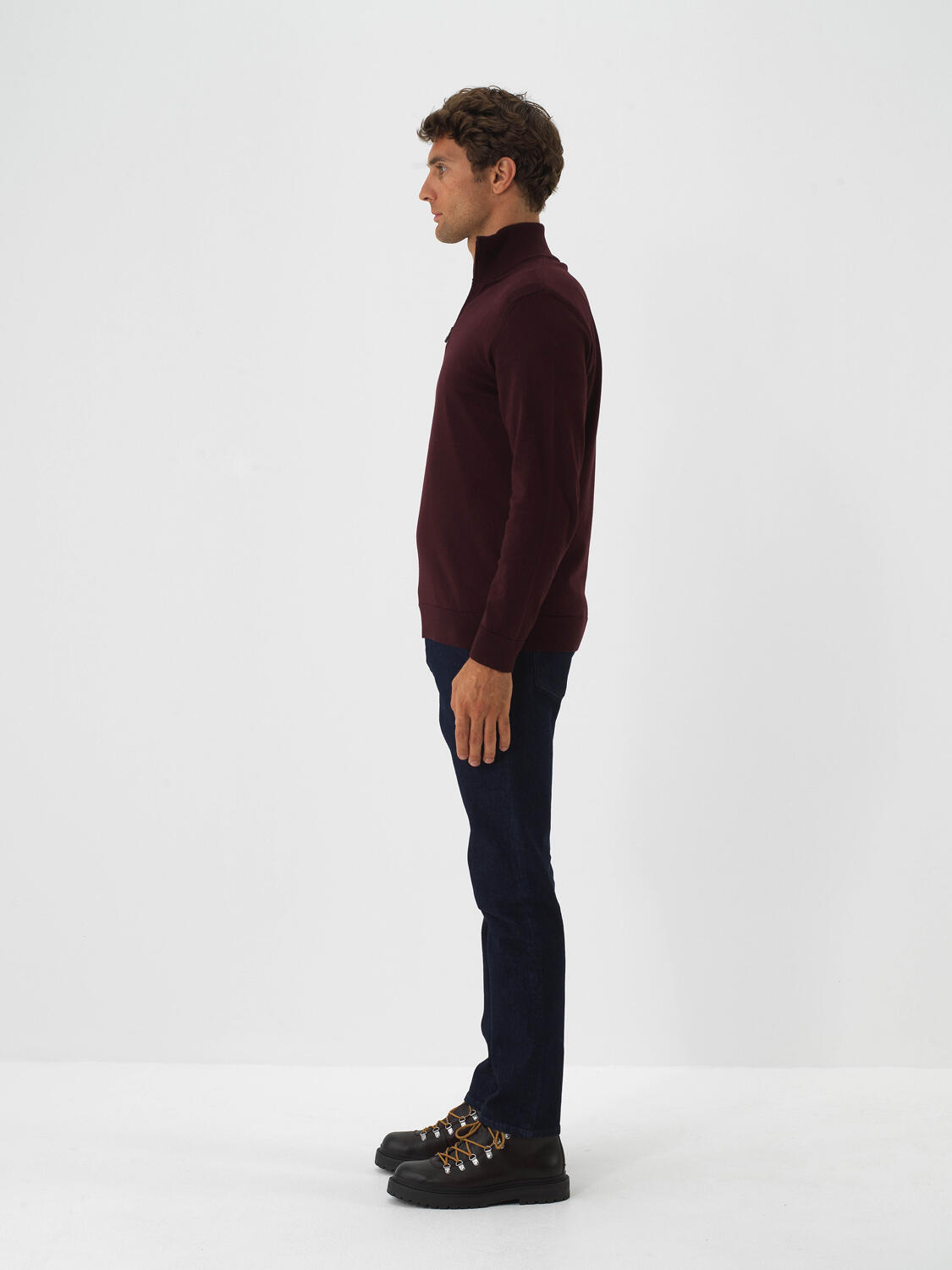 Burgundy Cotton Textured Regular Fit Sweater - 4