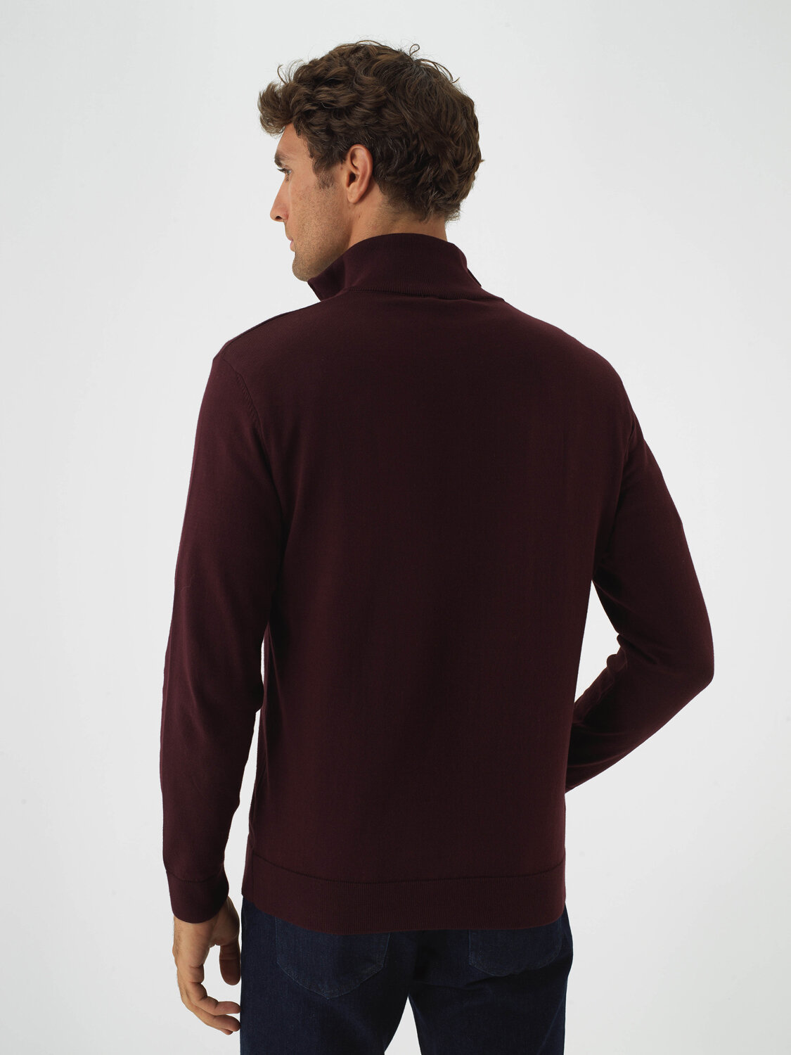 Burgundy Cotton Textured Regular Fit Sweater - 5