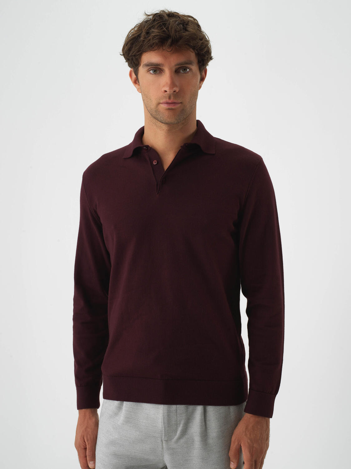Burgundy Cotton Textured Regular Fit Sweater - 1