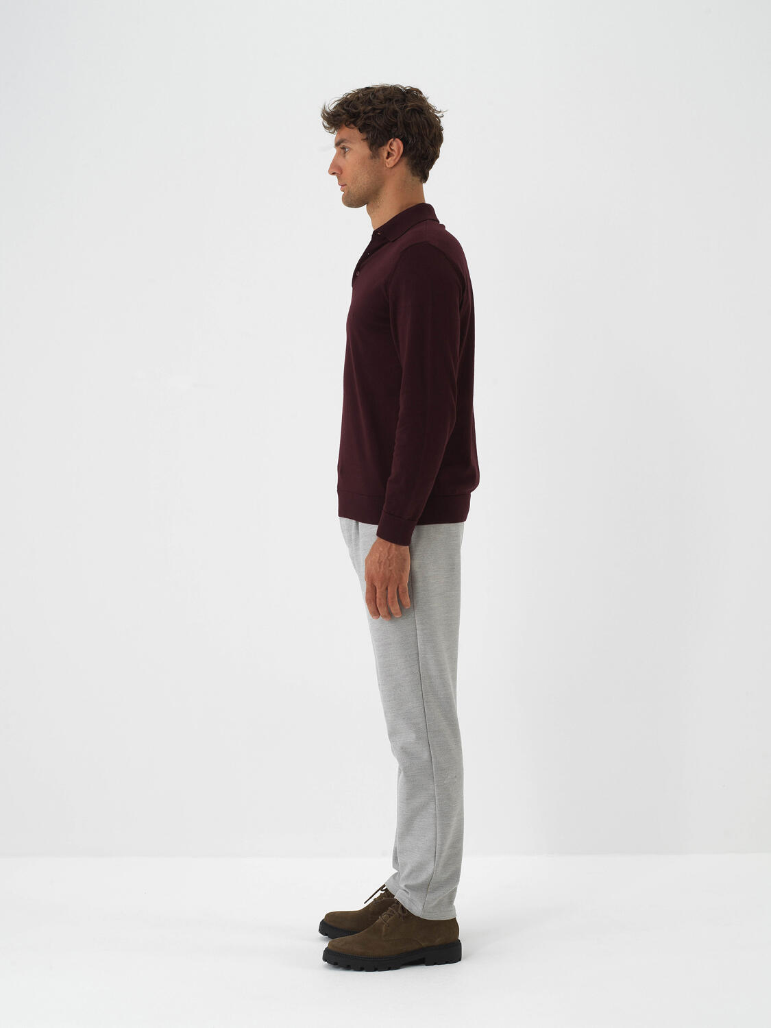 Burgundy Cotton Textured Regular Fit Sweater - 3