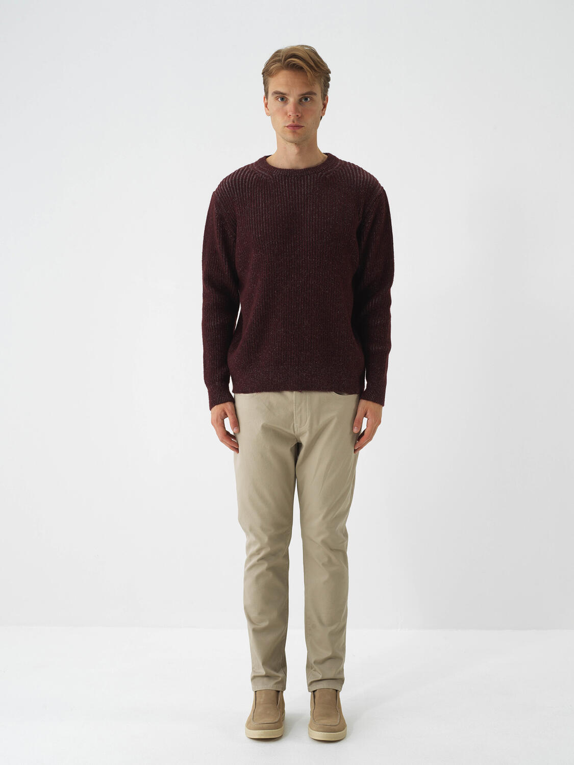 Claret Red Soft Texture Regular Fit Sweater (2)