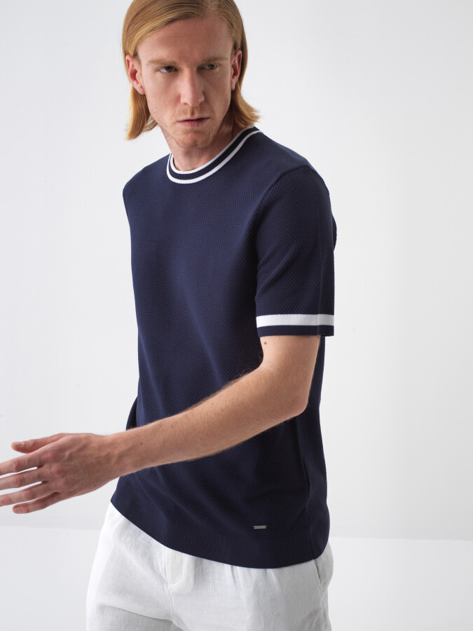 Navy Blue Regular Fit Sweater - 2