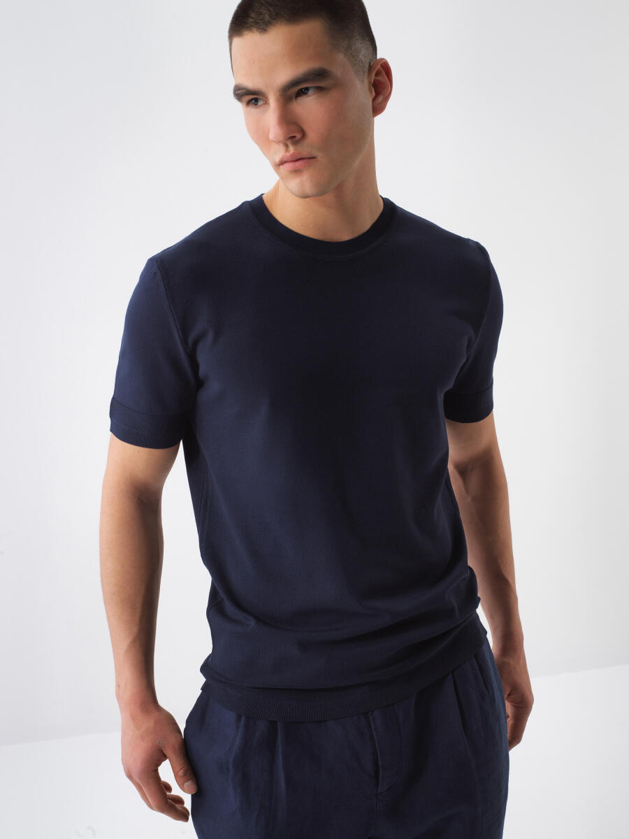 Navy Blue Regular Fit Sweater - 1